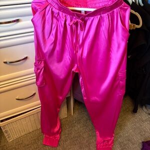 Glam silk jogger pink cargo pocket size s